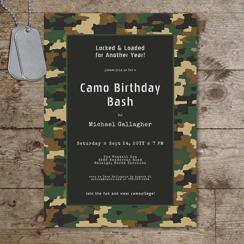 Military Soldier Camouflage Birthday Invitation
