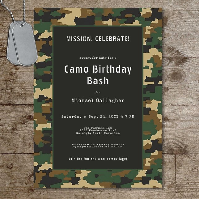 Military Soldier Camouflage Birthday Invitation (Military Soldier Camouflage Birthday Invitation)