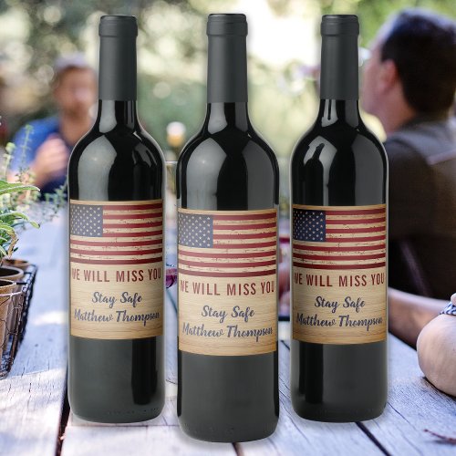 Military Soldier Going Away Party American Flag Wine Label