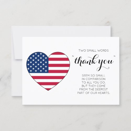 Military Soldier Patriotic Heart USA American Flag Thank You Card