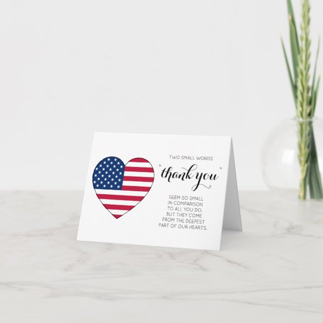 Military Soldier Patriotic USA Heart American Flag Thank You Card (Front)