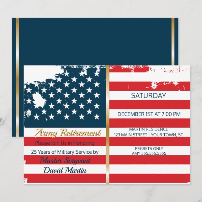 Military Soldier Retirement Party Flag Invitation (Front/Back)