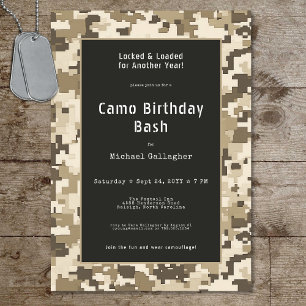 Military Soldier Sand Digital Camouflage Birthday Invitation
