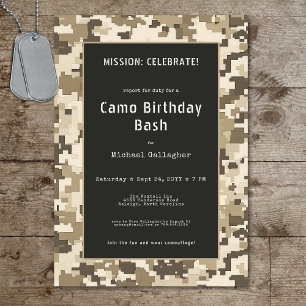 Military Soldier Sand Digital Camouflage Birthday Invitation