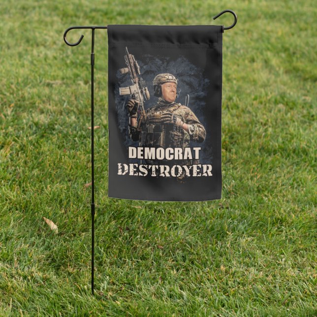 Military Soldier Trump Democrat Destroyer USA Garden Flag (In SItu)