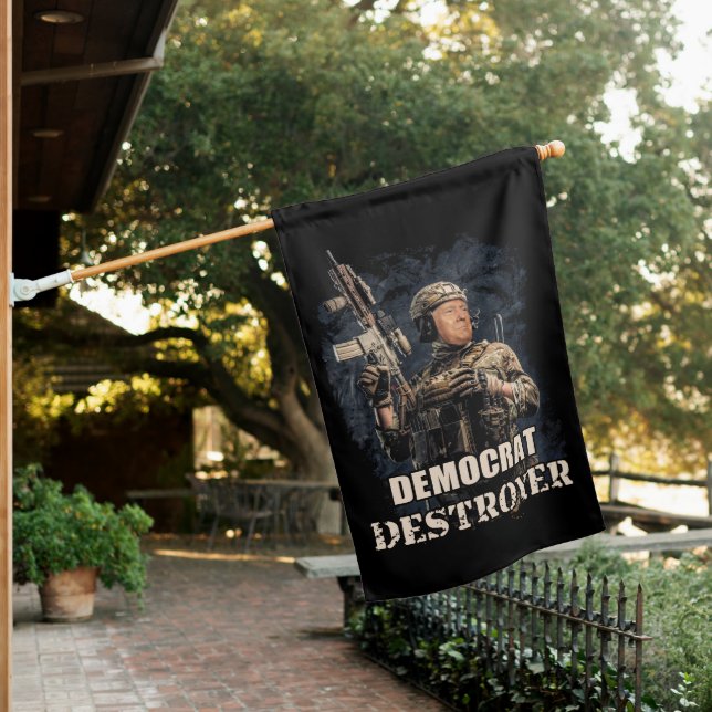Military Soldier Trump Democrat Destroyer USA House Flag (In SItu)