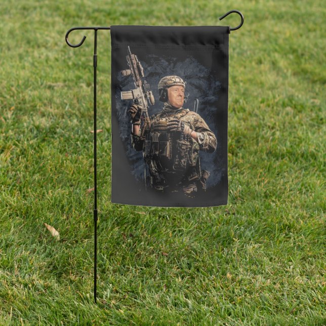 Military Soldier Trump Ready to Kick Some Democrat Garden Flag (In SItu)