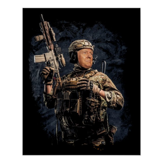Military Soldier Trump Ready to Kick Some Democrat Poster (Front)