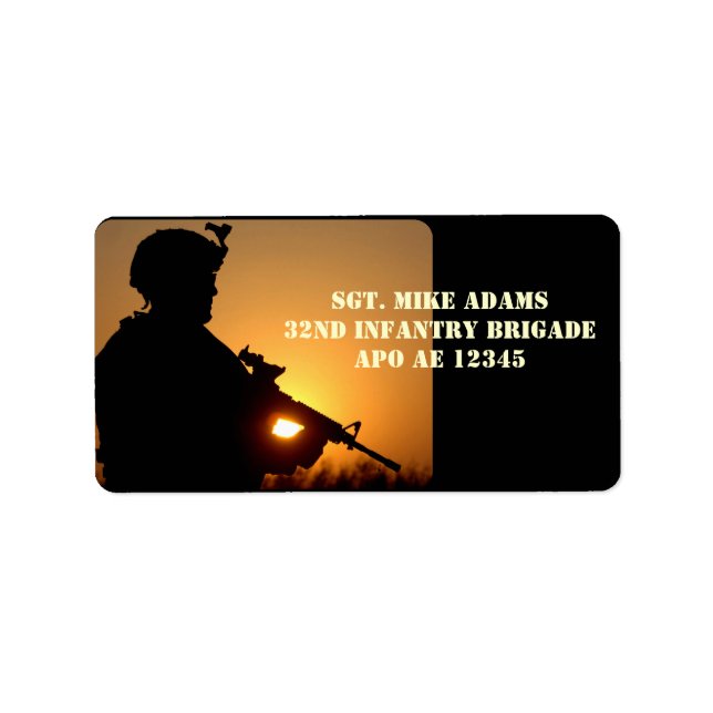 Military Soldier With Rifle At Sunset Label (Front)
