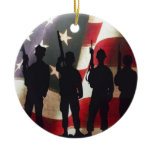 Military Soldiers Silhouette Patriotic Flag Ceramic Ornament