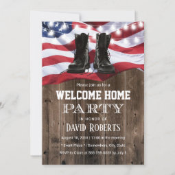 Military Solider Homecoming Party Rustic USA Flag Invitation | Zazzle