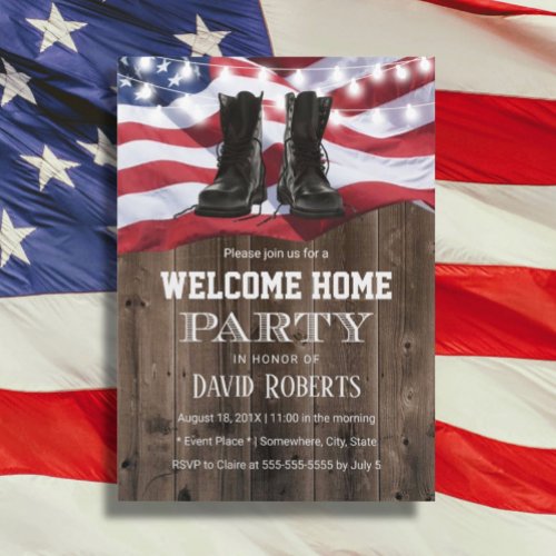 Military Solider Homecoming Party Rustic USA Flag Invitation