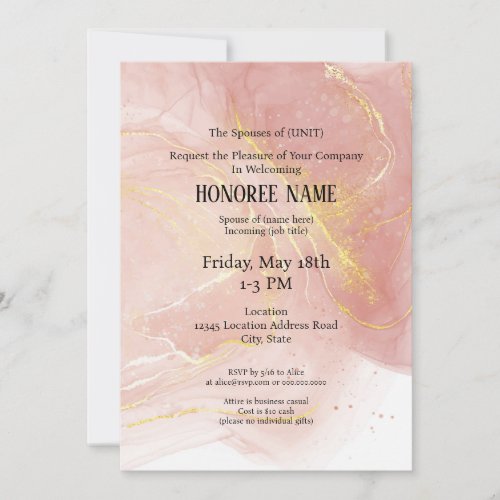 Military Spouse Digital Welcome Pink Gold Stone  Invitation