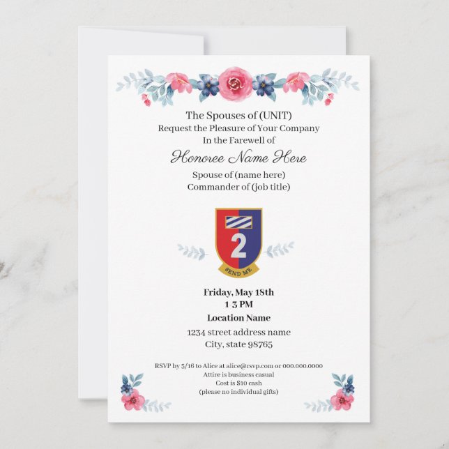 Military Spouse Farewell Invitation Download (Front)