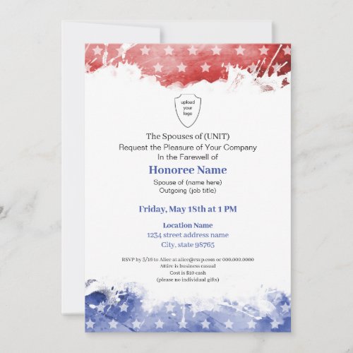 Military Spouse Farewell Patriotic Red Blue  Invitation