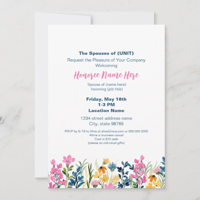 Military Spouse Welcome Floral Download Invitation (Front)