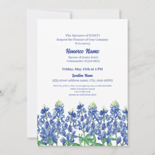 Military Spouse Welcome Texas Bluebonnet Digital Invitation