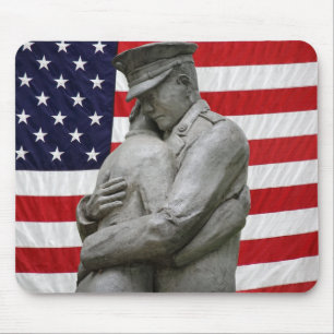 Military Statue with American Flag Mouse Pad