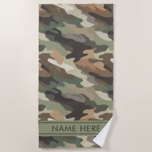 Military Style Camo Beach Towel Custom Name Design