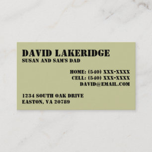 Military Style Daddy Contact Info Card