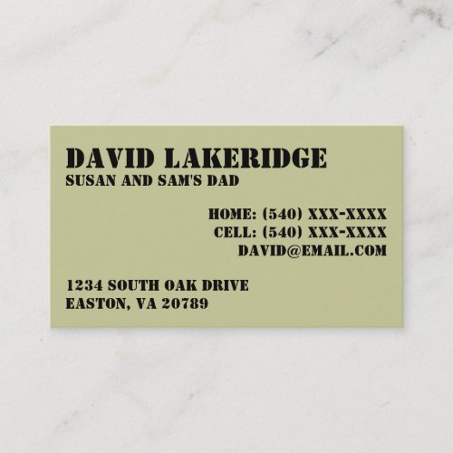 Military Style Daddy Contact  Info Card Business Card Templates