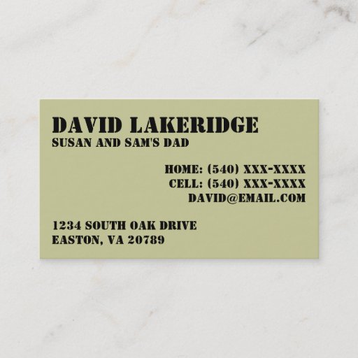 Customizable Military Style Daddy Contact  Info Card Business Card Templates