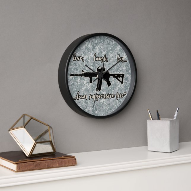 Military Style Live Laugh Love Parody Clock (Office)