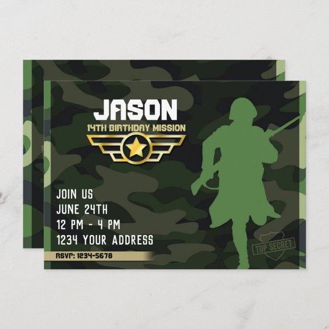 Military Style Party Invitation (Front/Back)