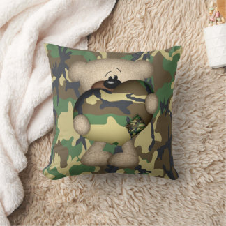 Military Teddy Bear With Giant Heart Throw Pillow