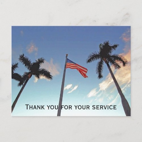 Military Thank You for Service with American Flag Postcard