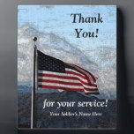 Military Thank You Plaque<br><div class="desc">Say thank you to your soldier on this fully customizable, vintage looking American flag military plaque. Change the wording if you like, and be sure to include your soldier's name. Great gift idea!</div>