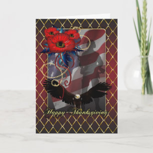 Military Thankgving Card - Poppies Soldier USA Fla