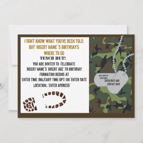Military theme birthday party invitation