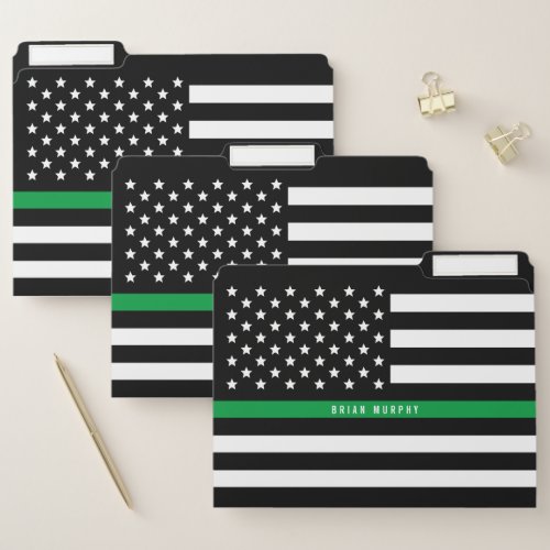 Military Thin Green Line American Flag Add Name File Folder