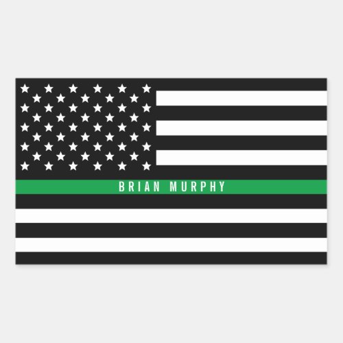 Military Thin Green Line American Flag Add Name Rectangular Sticker