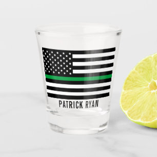 Military Thin Green Line American Flag Add Name Shot Glass