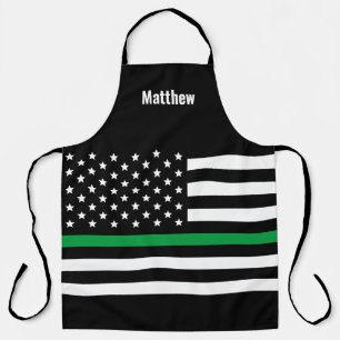 Military Thin Green Line American Flag Apron