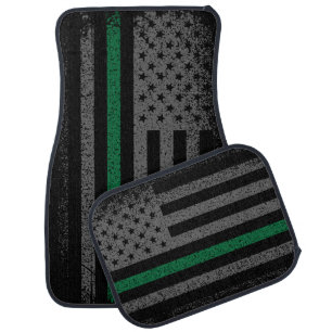 Military Thin Green Line American Flag Car Floor Mat