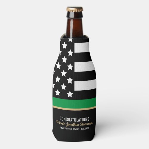 Military Thin Green Line American Flag Congrats Bottle Cooler
