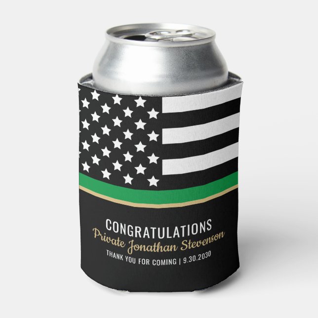 Military Thin Green Line American Flag Congrats Can Cooler (Can Front)