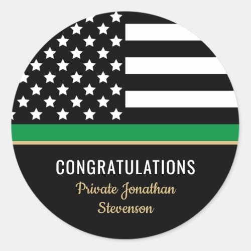Military Thin Green Line American Flag Congrats Classic Round Sticker