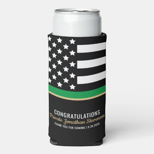Military Thin Green Line American Flag Congrats Seltzer Can Cooler