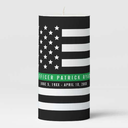 Military Thin Green Line American Flag Custom Name Pillar Candle