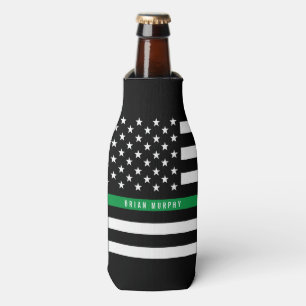Military Thin Green Line American Flag Monogram Bottle Cooler