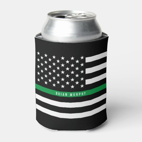 Military Thin Green Line American Flag Monogram Can Cooler
