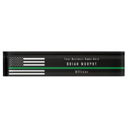 Military Thin Green Line American Flag Monogram Desk Name Plate