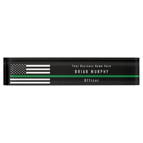 Military Thin Green Line American Flag Monogram Desk Name Plate