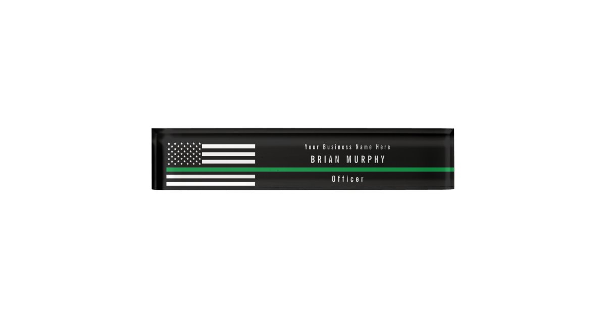 Military Thin Green Line American Flag Monogram Desk Name Plate
