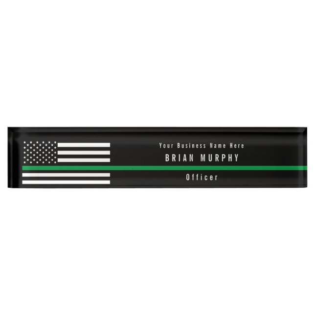 Military Thin Green Line American Flag Monogram Desk Name Plate (Front)