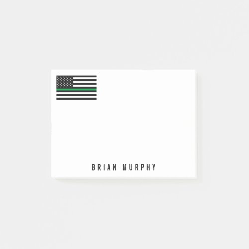 Military Thin Green Line American Flag Name 4 x 3 Post_it Notes